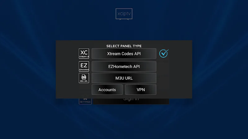 XCIPTV panel selection